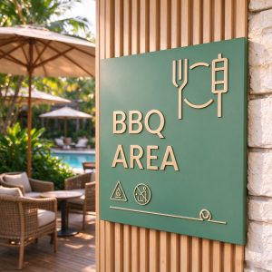 Навигационная табличка BBQ AREA с пиктограммами